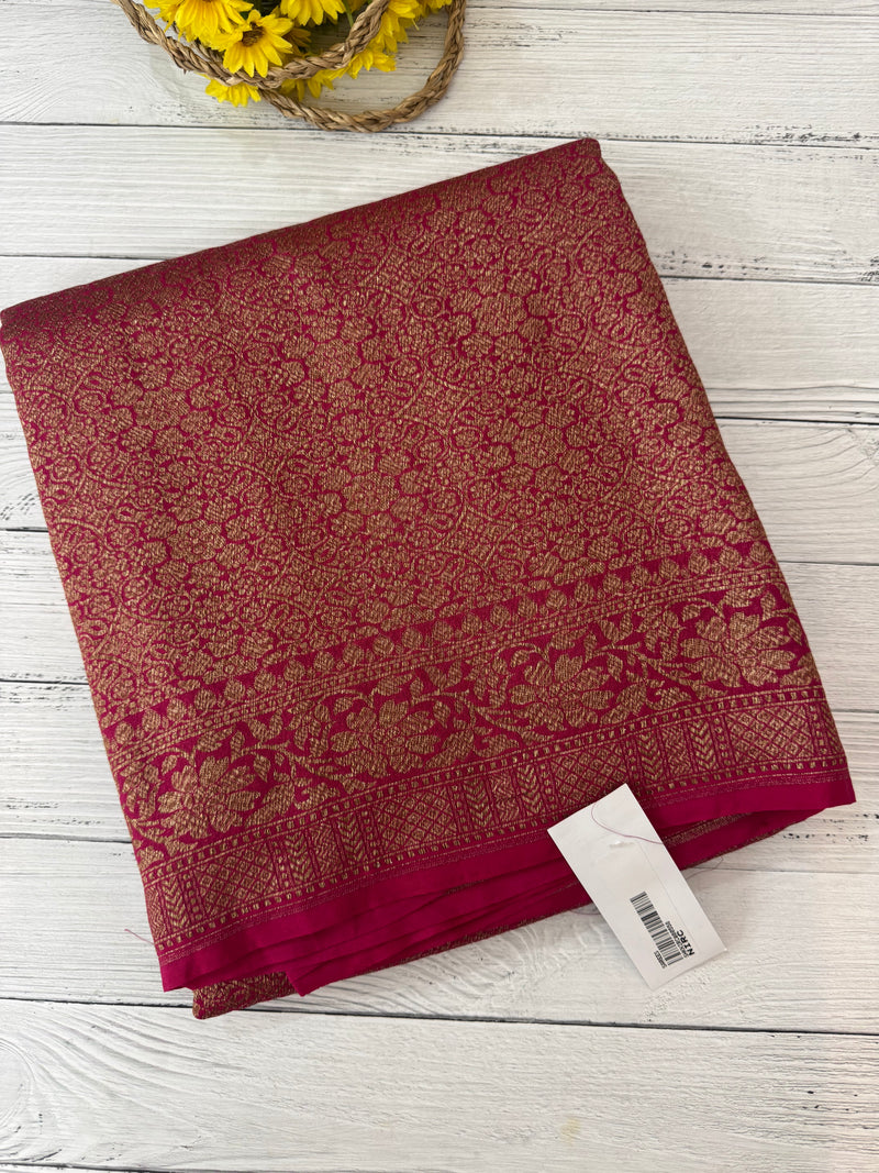 Semi katan Banarasi saree in antique zari weaving - MSKB899 RaniPink