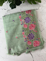 Crushed Blended tussar silk saree with embroidery- SNFCYEY PastelMint
