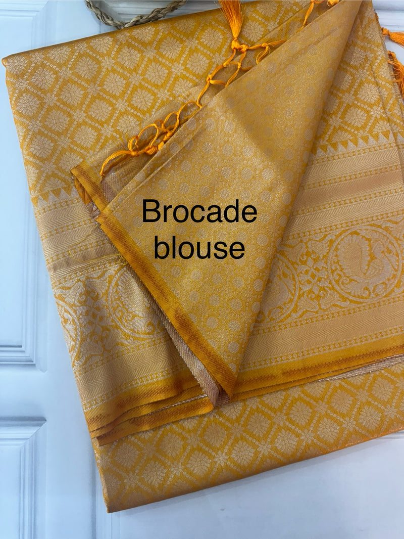 Brocade Banarasi silver weaving soft silk saree MS126771 MangoYellow