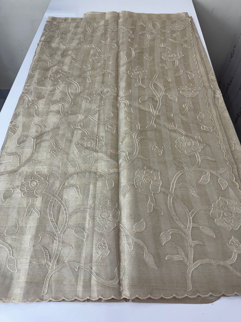 Tissue Silk applique work saree MSH133 Design 3- CloudGrey