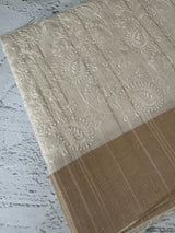 Blended tussar saree with embriodery - MS7399 Cream