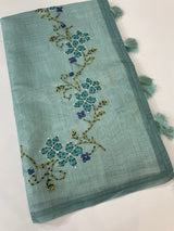 Soft Tissue linen saree with kanta embriodery saree FBLK72 -DuskyBlue