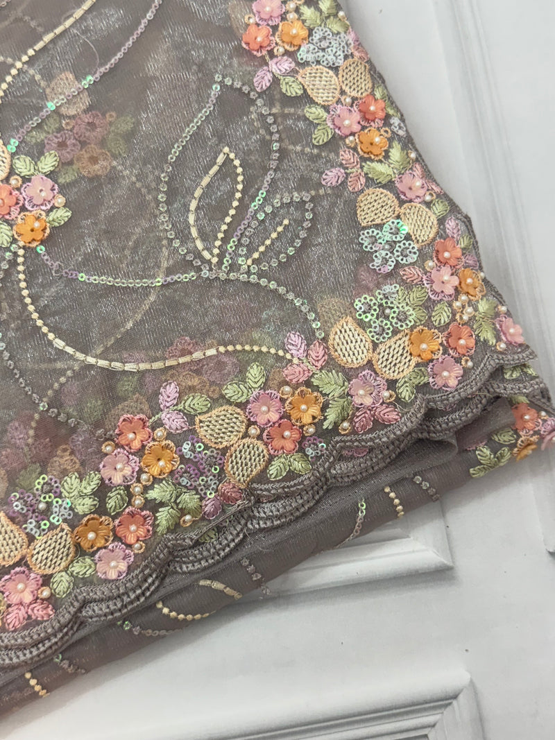 Partywear tissue mix Net Saree with sequence work and embriodery SVVSN17 PastelBrown
