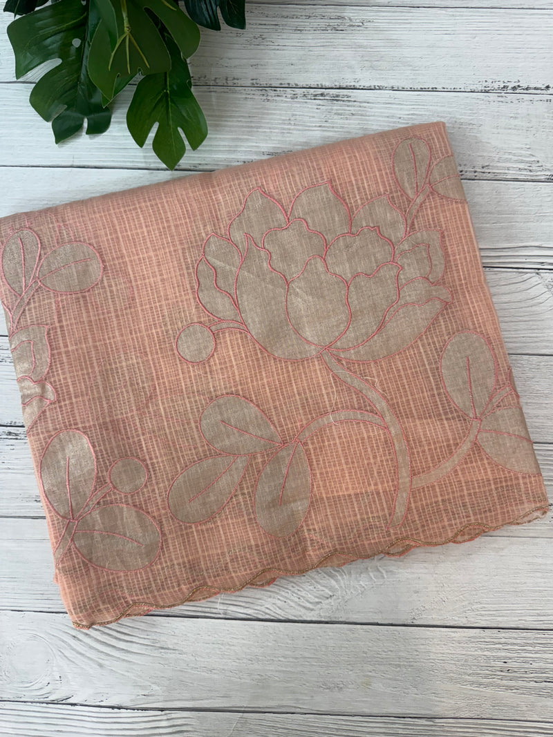 NetKota saree with tissue applique work MS15145- PastelPeach