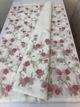 White Supernet saree with embroidery MSH153