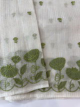 Tissue silk saree with zari checks and applique work  MSH105- Offwhite to Green
