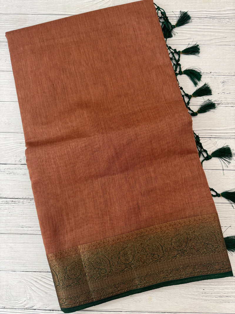 Jute silk sarees with contrast pallu & blouse MJL396