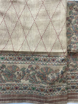Madhubani Printed Semi tussar silk saree with Kanta work MBT6877 (3)