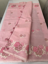 Supernet saree with cross stitch embroidery MSH116- Pink