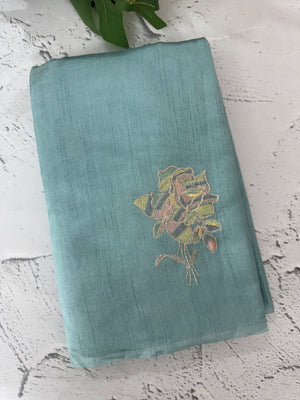 Tussar finish soft silk saree with thread embroidery MTS568 LightBlue