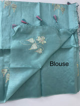 Tussar finish soft silk saree with thread embroidery MTS568 LightBlue