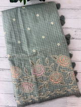 Applique and embroidery work 
 Kota Silk saree MSH118- DuksyBlueGreen