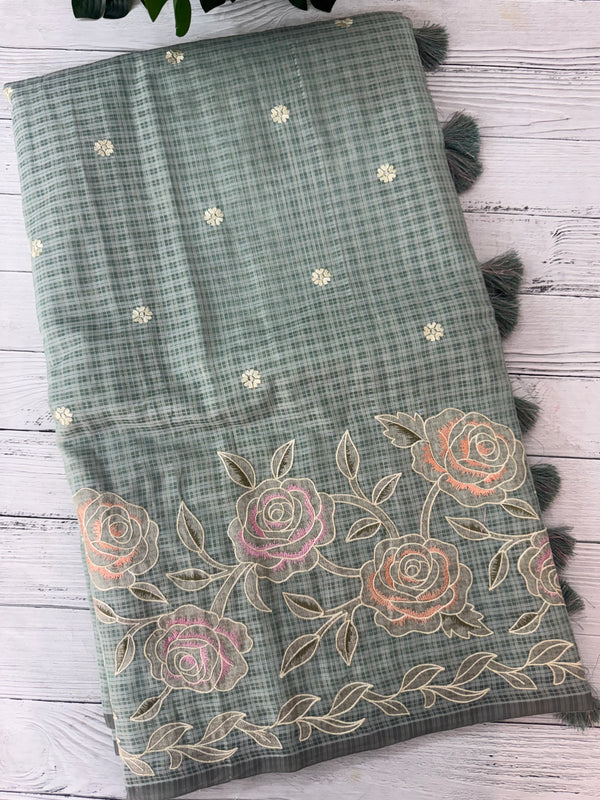 Applique and embroidery work 
 Kota Silk saree MSH118- DuksyBlueGreen