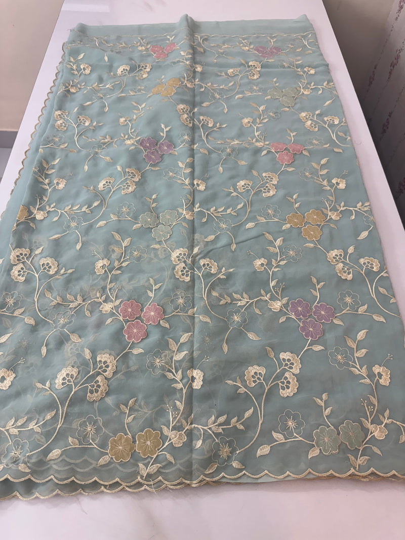 Pure Georgette saree with embriodery and applique work MS15567 LightBlue