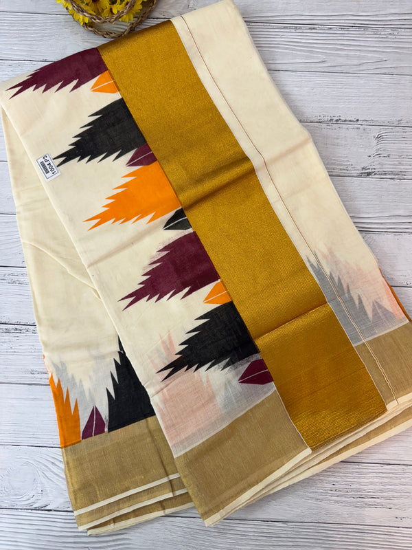 Kerala cotton saree - Temple border
