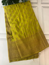 Semi banarasi Khaddi Georgette saree (Design 6)- MKGS174 OLIVE