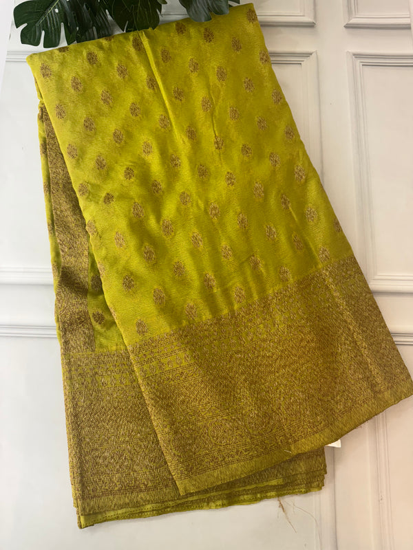 Semi banarasi Khaddi Georgette saree (Design 6)- MKGS174 OLIVE