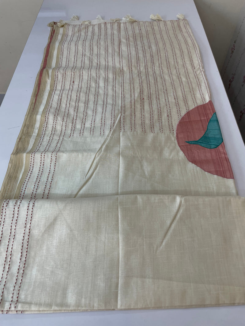 Blended tussar saree with kanta embriodery and appliqué work- MBTS99