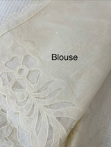 Striped Mul chanderi saree with net applique borders MSH987 - Pale Yellow