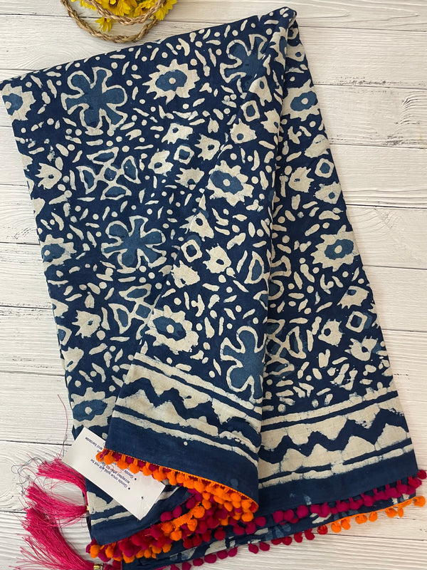 Pure mul cotton hand block printed saree SKSRMY