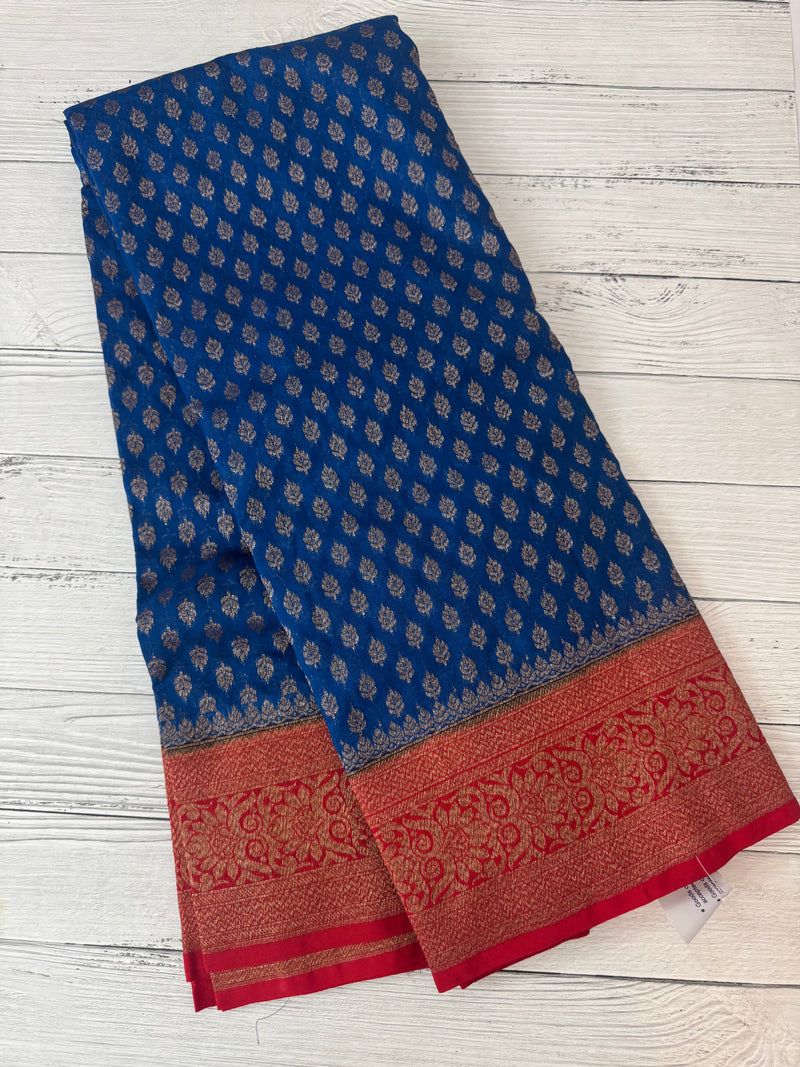 Banarasi viscose Georgette saree MKGS611- DeepSeaBlue to Red