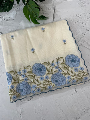 Mul chanderi embriodery saree with scalloped borders MSH176
