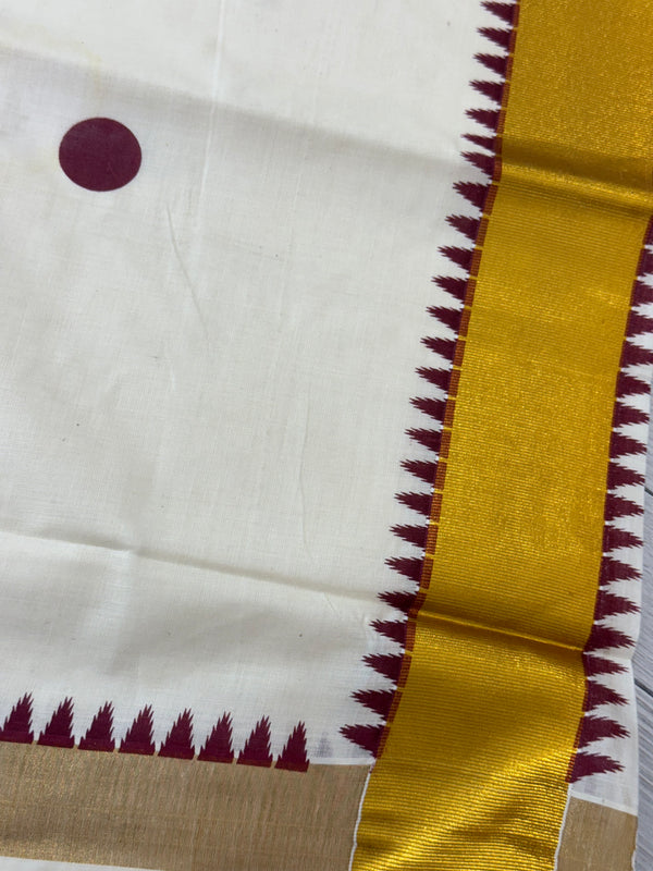 Kerala cotton saree- Maroon PolkaDots