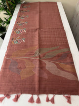 Crushed Blended tussar silk saree with embroidery- SNFCYEY Pinkish Brown