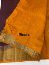 Semi Jute silk sarees with contrast pallu & blouse MJL391 - Wine to Mustard