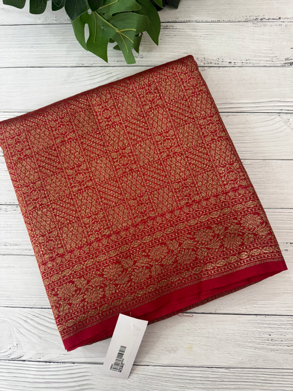 Semi katan Banarasi saree in antique zari weaving - MSKB899 Red
