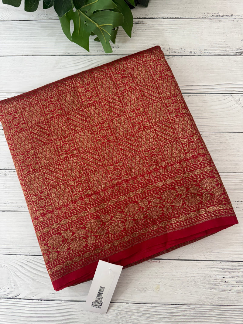 Semi katan Banarasi saree in antique zari weaving - MSKB899 Red