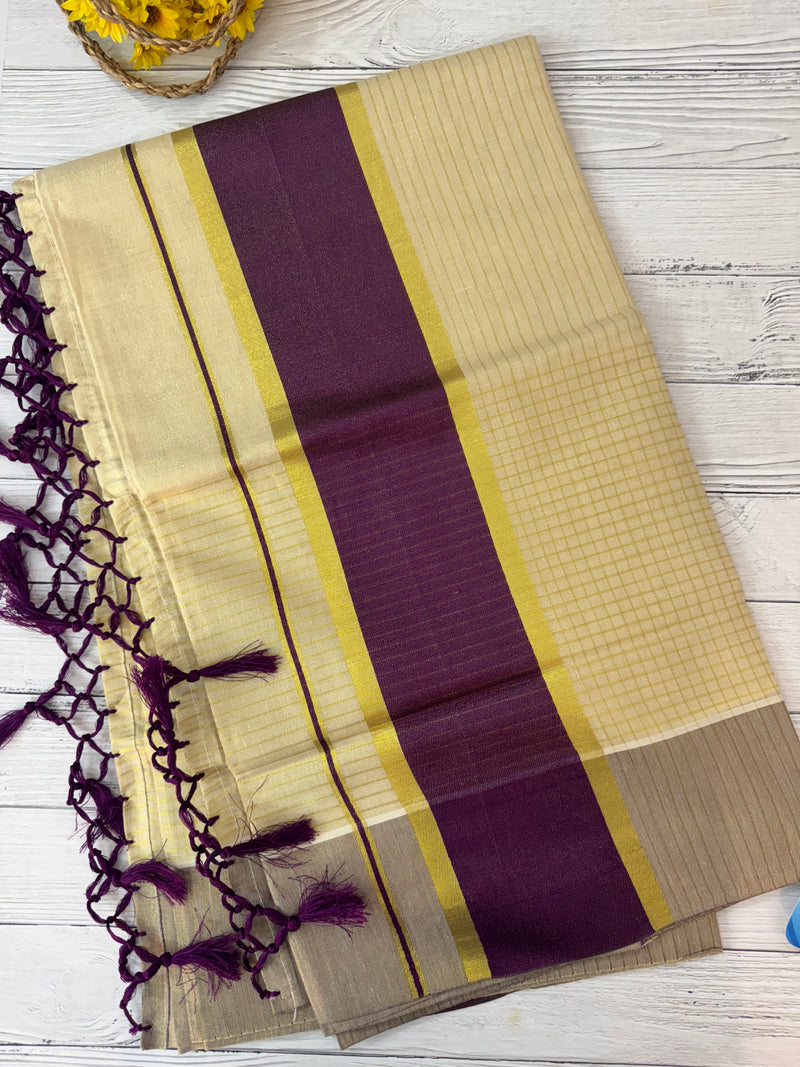 Kerala tissue saree- Gold checks