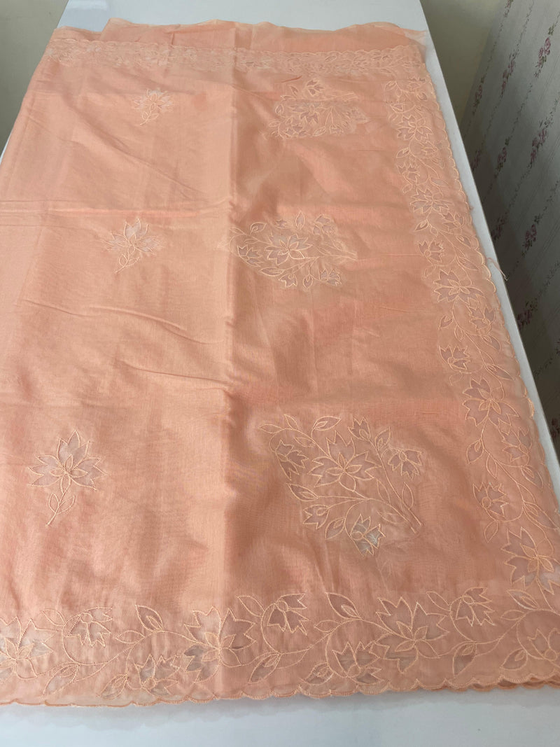 Mul chanderi saree with applique borders MSH112 Peach