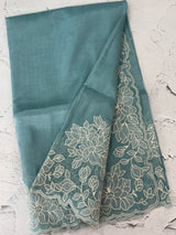 Tissue mix soft Organza saree with applique work MSCK38 Blue