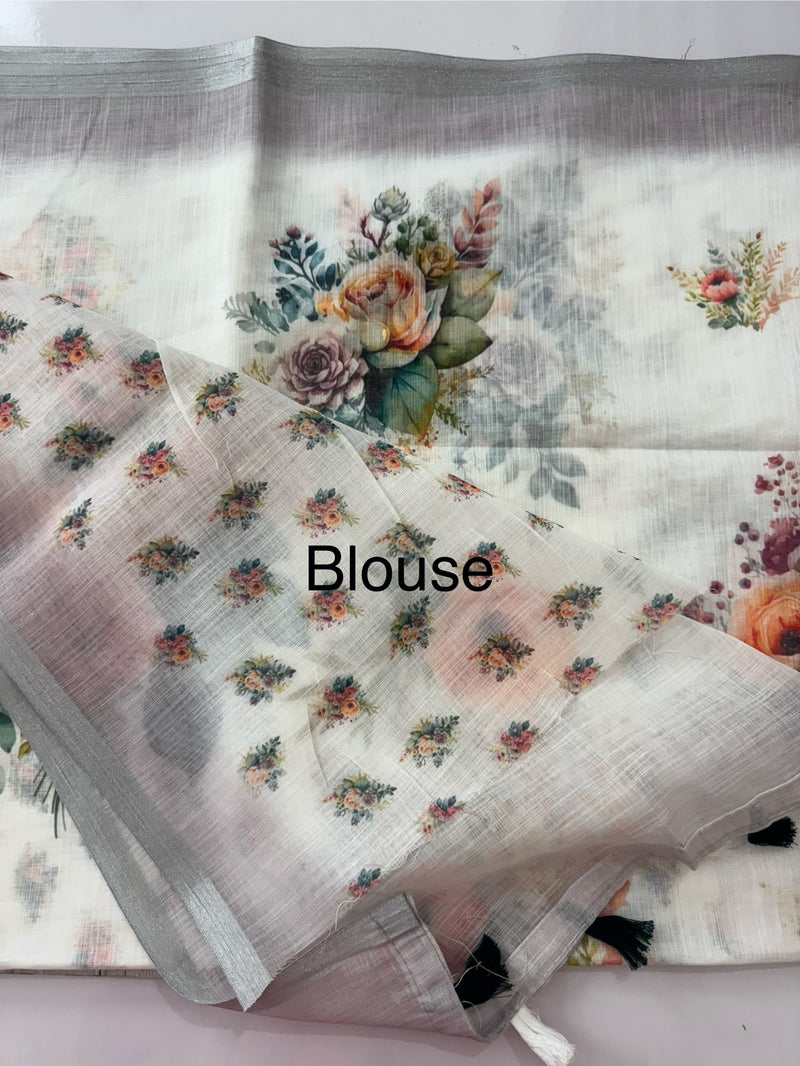 Digital printed semi Linen Saree MLS615- 20