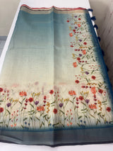 Handworked floral digital printed semi Linen Saree MS14775 (2)