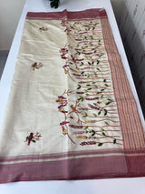 Blended tussar silk saree with hand embroidery MS40488