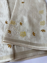 Blended soft tussar saree with embriodery - MS8186 Cream