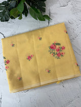 Lightweight NetKota saree with cross stitch embroidery MS143- Yellow