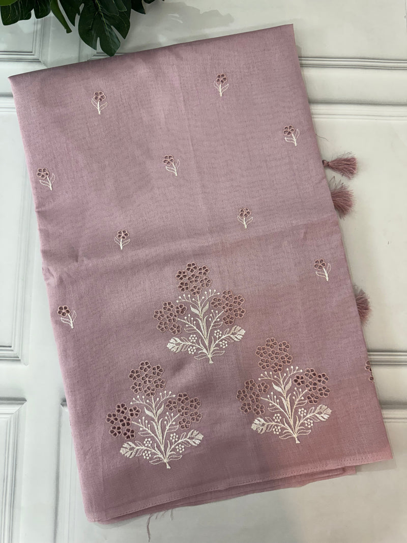 Cutwork blended tussar saree SJCV42 PastelMauve