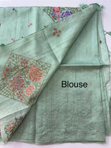 Crushed Blended tussar silk saree with embroidery- SNFCYEY PastelMint
