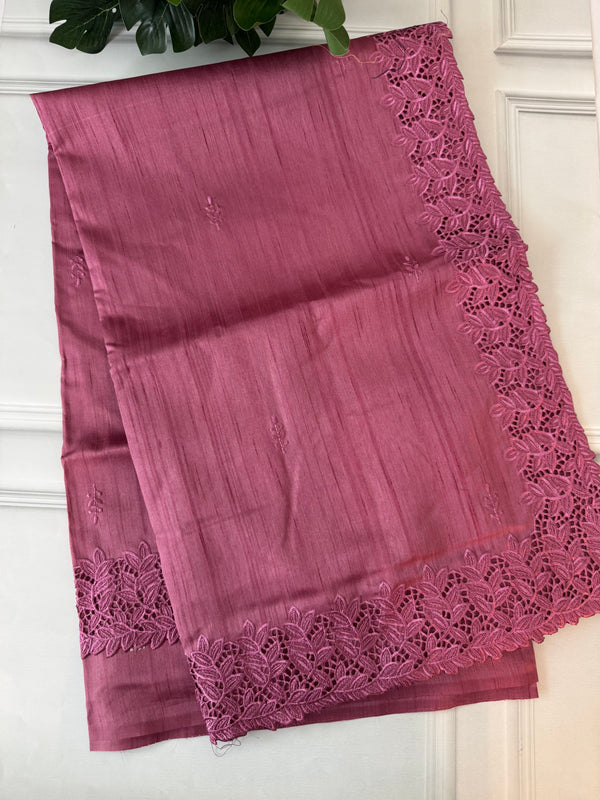 Blended tussar saree with cutwork - MSHK121 RougePink