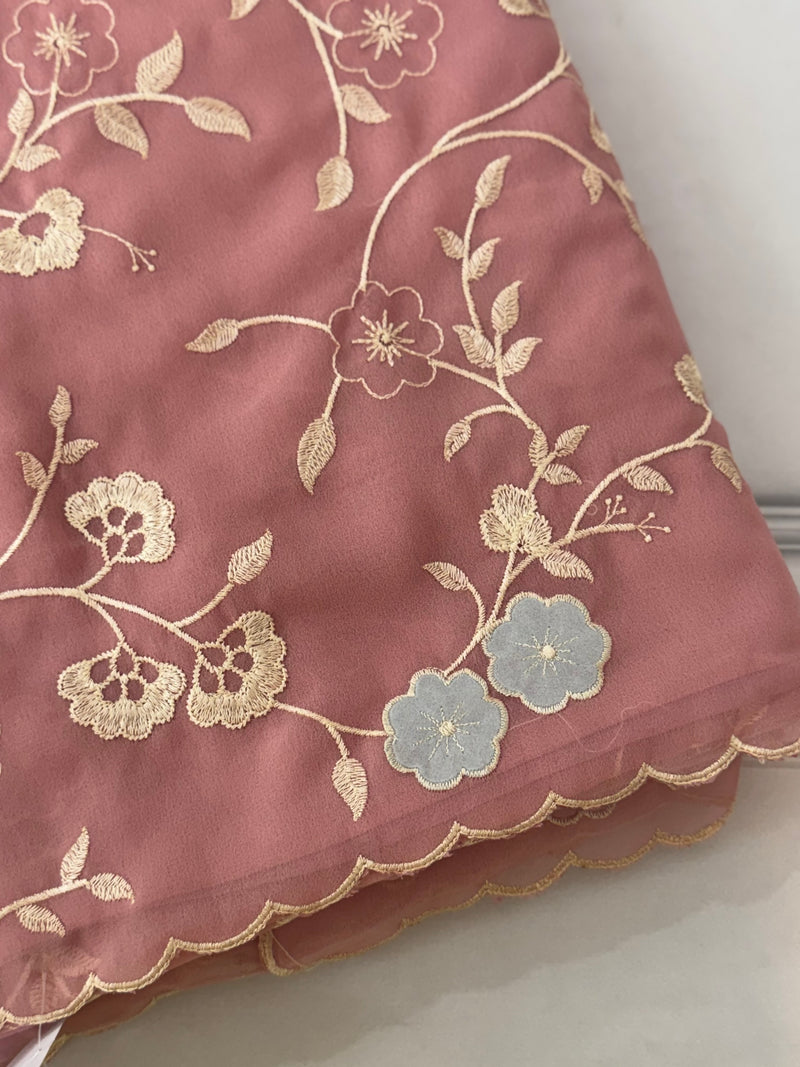 Pure Georgette saree with embriodery and applique work MS15567 PeachyPink