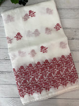 Soft kota checks saree with embroidery - SVTS38 white & red