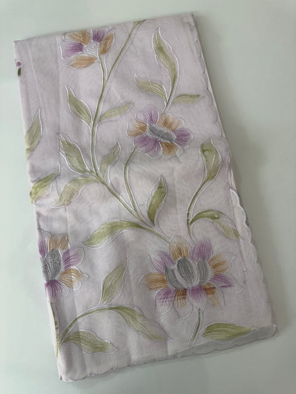 Supernet saree with embroidery and handpainting MSH104- PastelLavender