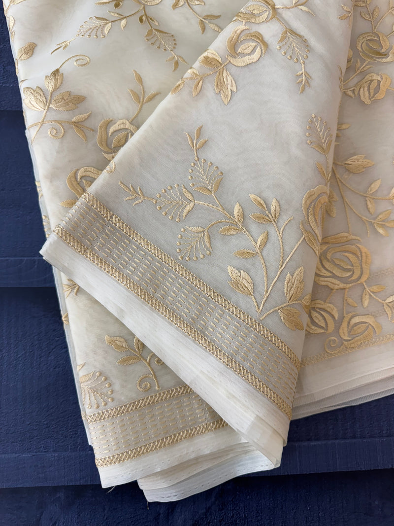 Banarasi kora oraganza saree with embroidery  MKOS324 LightCream