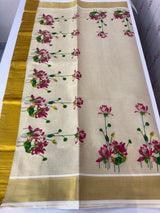 Kerala tissue cotton saree - lotus prints