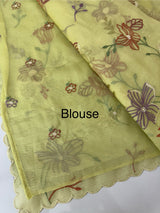 Crush Organza saree with embroidery work MBS699 Yellow