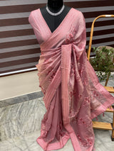 Metallic crush organza saree - MCOS621 OnionPink