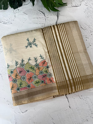 Blended tussar silk saree with embroidery- MSH490